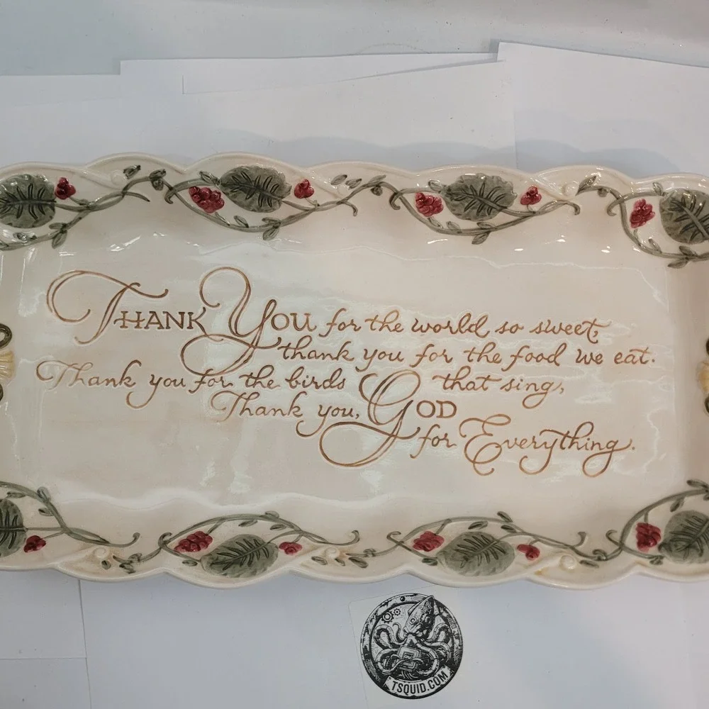 Amscan Ceramic Serving Platter Thanksgiving Thank You God Prayer Floral 16